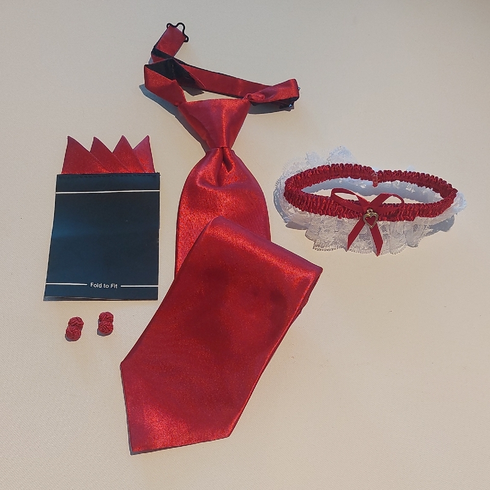 Red Tie and Accessories Set